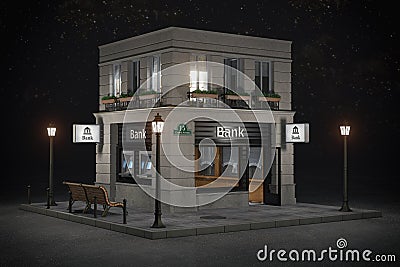 Bank branch office building at night Cartoon Illustration