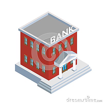 Bank building exterior isometric illustration Vector Illustration