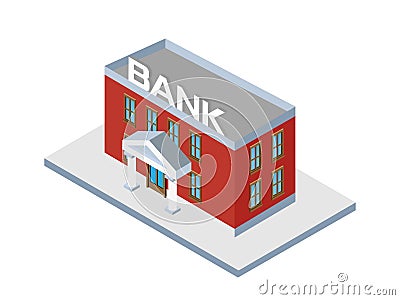 Bank building exterior isometric illustration Vector Illustration