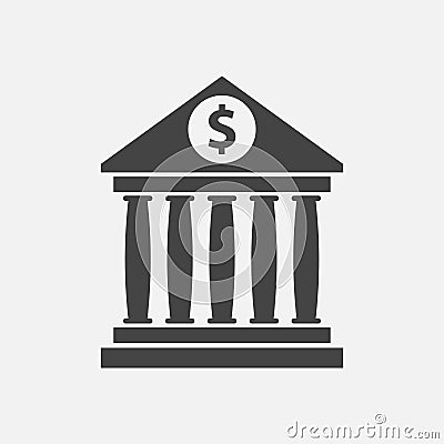 Bank building icon with dollar sign in flat style. Vector Illustration
