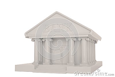 A bank building isolated on white background 3D illustration Cartoon Illustration