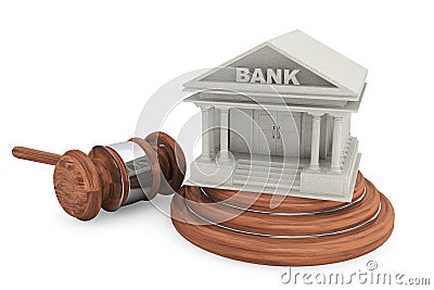 Bank Building and judges court gavel Stock Photo