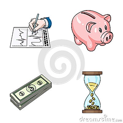 Bank, business schedule, bundle of notes, time money. Money and Finance set collection icons in cartoon style vector Vector Illustration