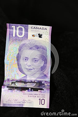 Ten dollar bill- new Canadian currency for 2019 Editorial Stock Photo