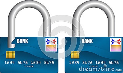 Bank card unlocked and locked Vector Illustration