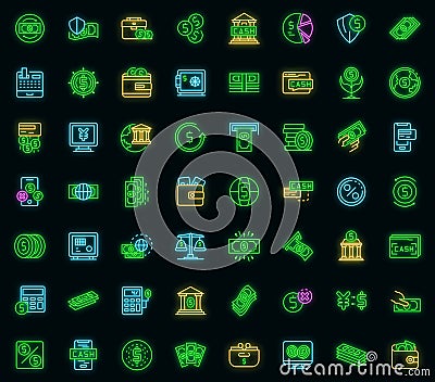 Bank cash icons set vector neon Vector Illustration