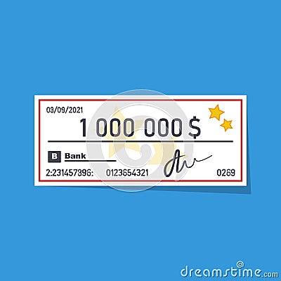 Bank check for one million dollars isolated on background. Vector Illustration