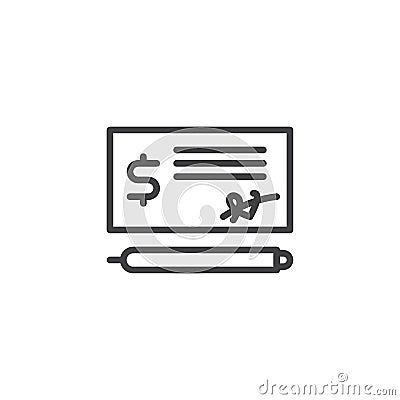 Bank check payment line icon Vector Illustration