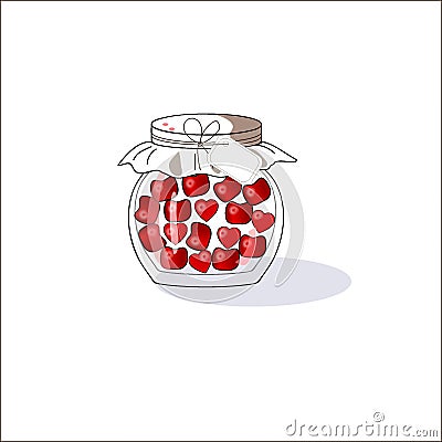 Bank with cherries and hearts on Valentine`s Day. Vector decorative texture. Vector Illustration