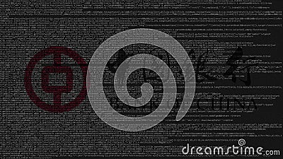 Bank of China logo made of source code on computer screen. Editorial 3D rendering Editorial Stock Photo