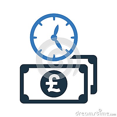 Bank clock, pound sterling, payment time icon. Editable vector isolated on a white background Stock Photo