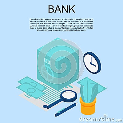 Bank concept banner, isometric style Vector Illustration