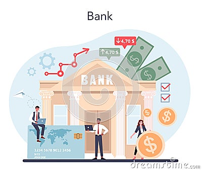 Bank concept. Idea of finance income, money saving and wealth. Vector Illustration