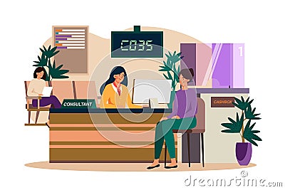 Bank Consultant Working With Customers Vector Illustration