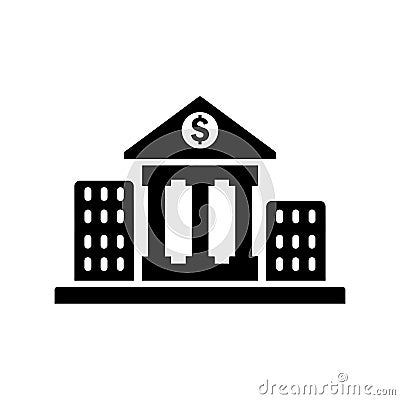 Bank, courthouse, black color finance building icon Vector Illustration