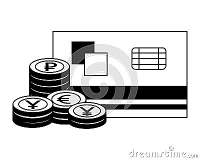 Bank credit card stacked coins currency Vector Illustration