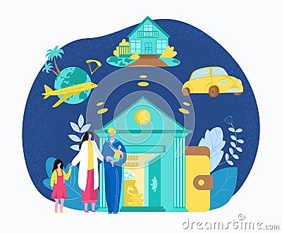 Bank credit for family, savings and banking financial programs for parents with children vector illustration. Crediting Vector Illustration