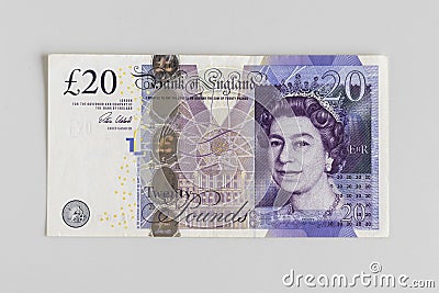 Bank of England Â£20 note bears the image of Queen Elizabeth II on the obverse Editorial Stock Photo