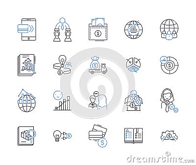 Bank and financial strategy outline icons collection. Banking, Finance, Strategy, Planning, Investing, Risk, Asset Vector Illustration