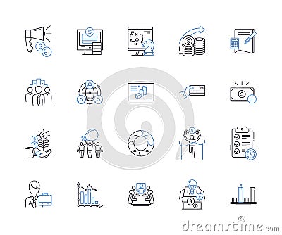 Bank and financial strategy outline icons collection. Banking, Finance, Strategy, Planning, Investing, Risk, Asset Vector Illustration