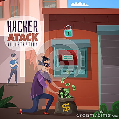 Bank Hacking Cartoon Illustration Vector Illustration