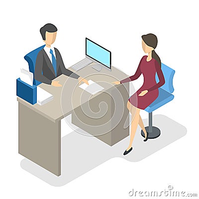 Bank manager in the office with client Vector Illustration