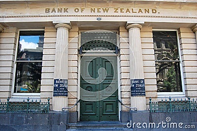 Bank of New Zealand entrance exterior building Editorial Stock Photo