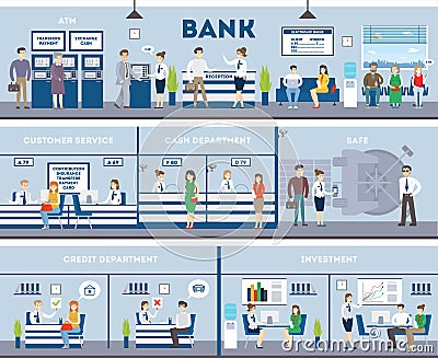 Bank and office interior. Vector Illustration