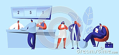 Bank Office Reception Work People. Client Talking to Manager about Deposit or Cash Operation. Bank Worker Vector Illustration