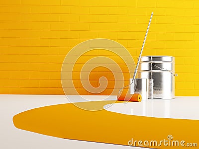 Bank of paint and roller Stock Photo