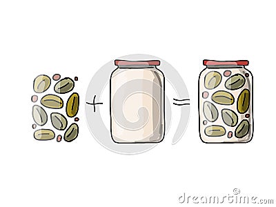 Bank of pickled olives, sketch for your design Vector Illustration