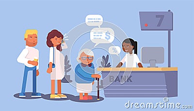 Bank reception queue flat design. Vector illustration Vector Illustration