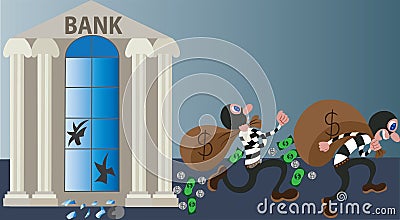 Bank Robbery night Vector Illustration