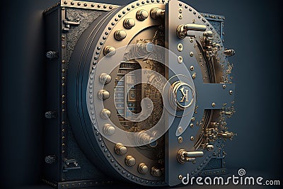 Bank safe. Heavy metal bank safe door. Generative Ai Stock Photo