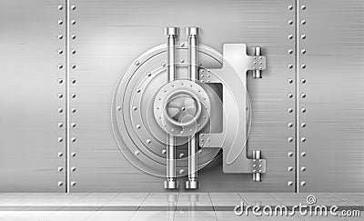 Bank safe and vault door, metal steel round gate Vector Illustration