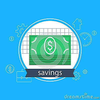 Bank savings account, finance services, financial investment, budget plan, income growth, pension fund Vector Illustration