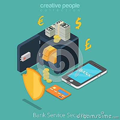 Bank Service Security mobile safe anti fraud banki Vector Illustration