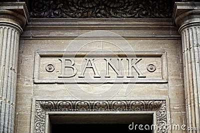 Bank sign on building Stock Photo