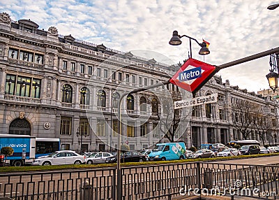 The Bank of Spain building in Madrid Editorial Stock Photo