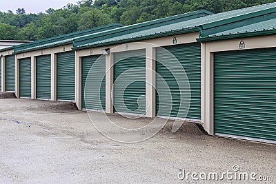 Bank of Staggered Self Storage Units Stock Photo