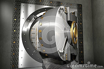Bank storage vault safe door made of steel, open Cartoon Illustration