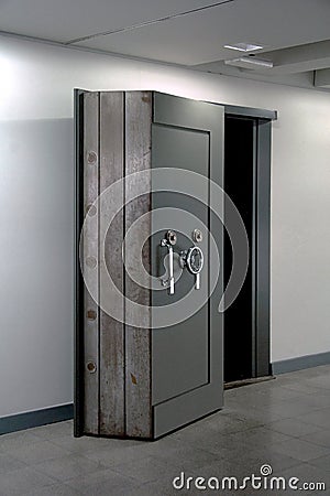 Bank Vault Door. Safe in stainless steel. Stock Photo