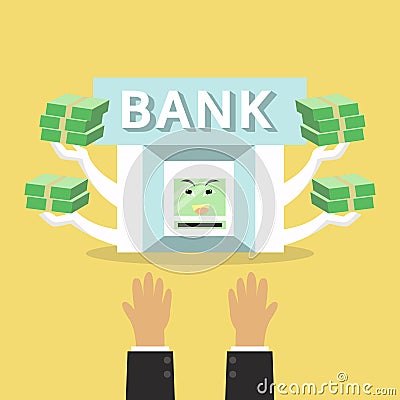Bank will give money for business man hand, business concept Vector Illustration