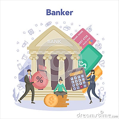 Banker or banking concept. Idea of finance income, money Cartoon Illustration