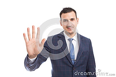 Banker or broker showing number five or fifth with fingers Stock Photo