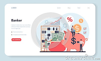 Banker concept web banner or landing page. Idea of finance income Vector Illustration