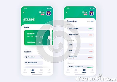 Banking app UI kit prototype. UI design of mobile finance application. Vector Illustration