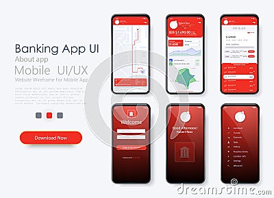 Banking App UI, UX, Kit for responsive mobile app or website with different GUI layout including Login. login and Vector Illustration