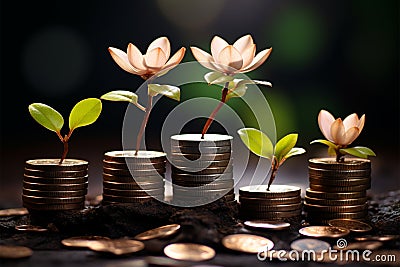 Banking blossoms stacked coins nurture a thriving financial greenery Stock Photo