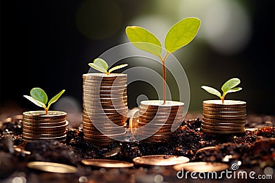 Banking blossoms stacked coins nurture a thriving financial greenery Stock Photo